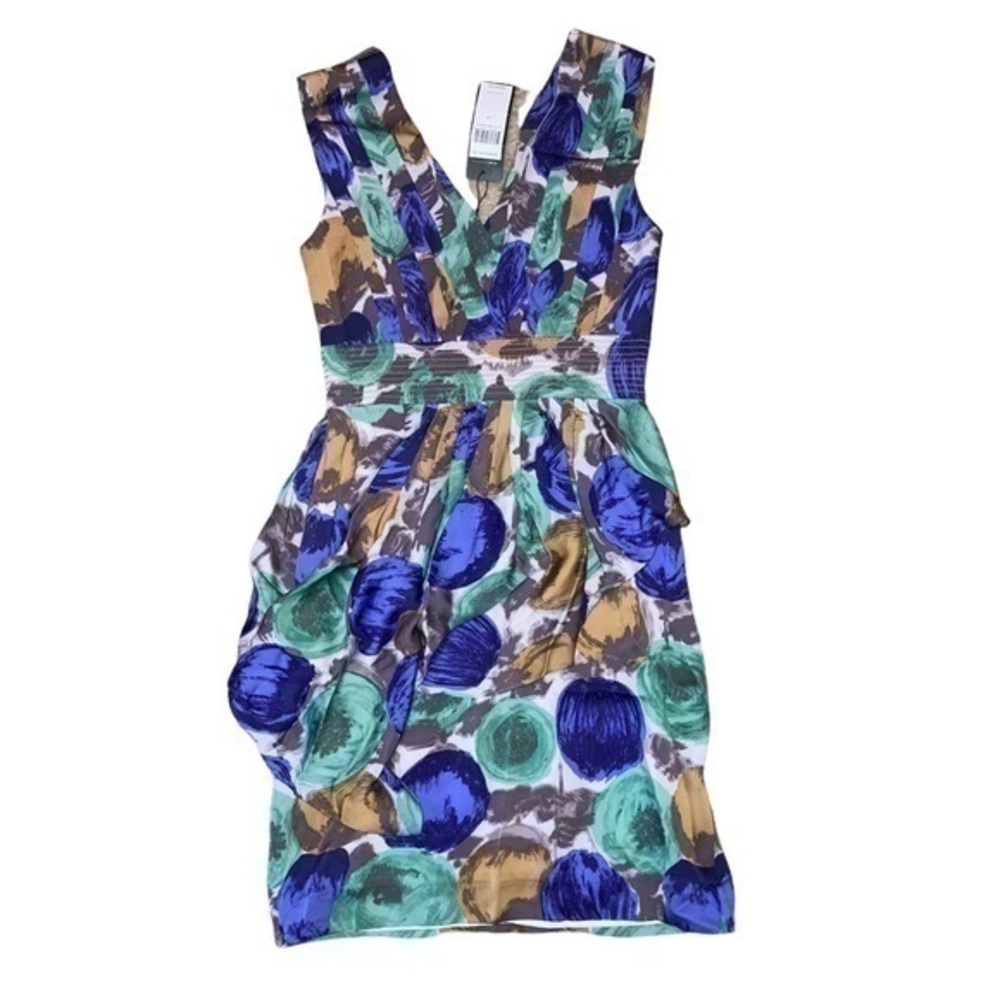 Bcbg maxazria silk dress green blue multicolor dress new msrp $348 4